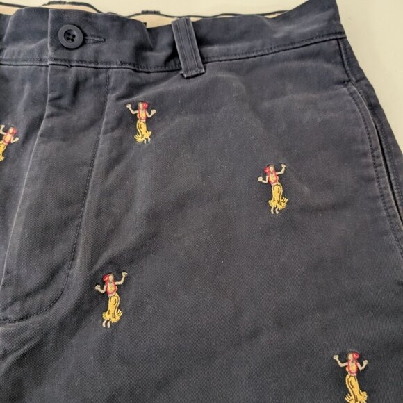 J Crew Embroidered Hula Girl Broken In Shorts Mens Size 32 Blue Cotton Hawaiian - Picture 2 of 11